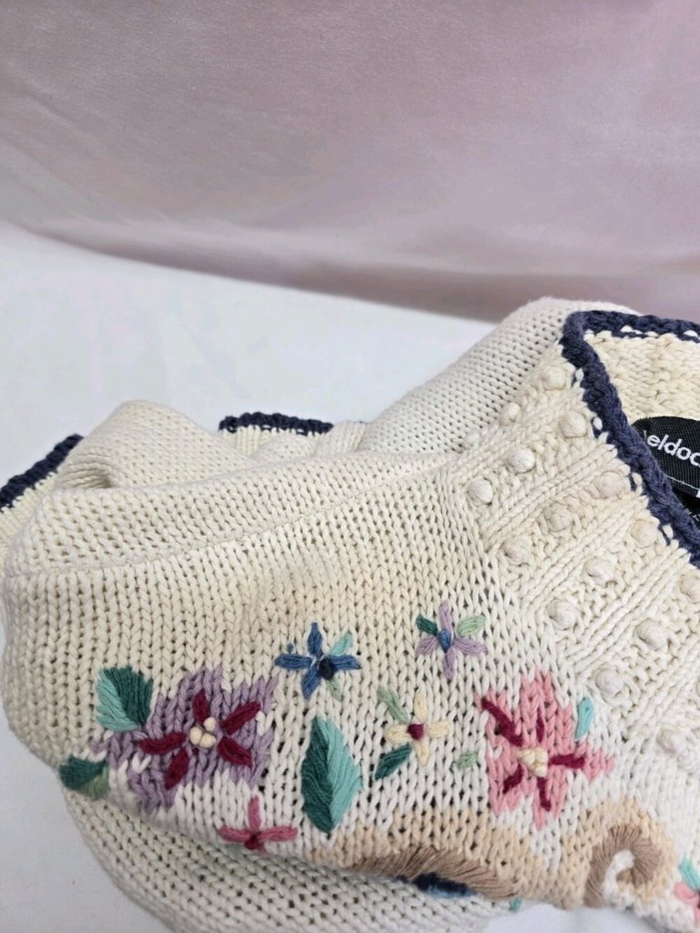 Beldoch Popper Floral Embroidered Knit Sweater Medium Cottagecore Shabby Chic - Picture 5 of 16